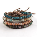 Fashion Women Leather Custom Amazonite Bracelet Handmade India Agate 1 Row 6mm Natural Gemstone African Turquoise Wrap Bracelet
