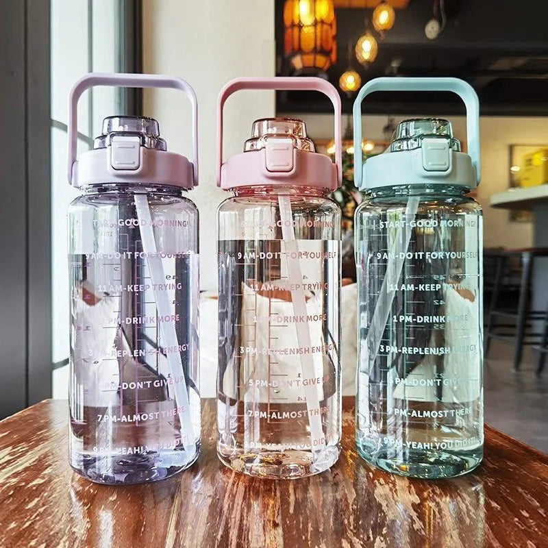 Transparent Fitness PC Drinkware Half Gallon Water Bottle Direct Drinking Straw Eco-Friendly Motivational Design for Gym Use