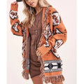 Customized Women's Sweater Long Cardigan Jacquard Rectangular square Design Bohemia Fashion Temperament Knitted Sweater