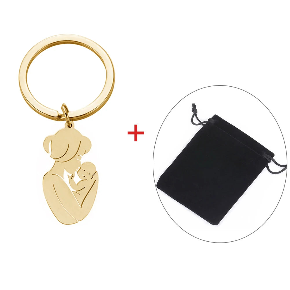Engraveable Family Mom Charms Keychain for Women Mother Mom Kids Children Stainless Steel Key Ring Choker Fashion Jewelry Gift