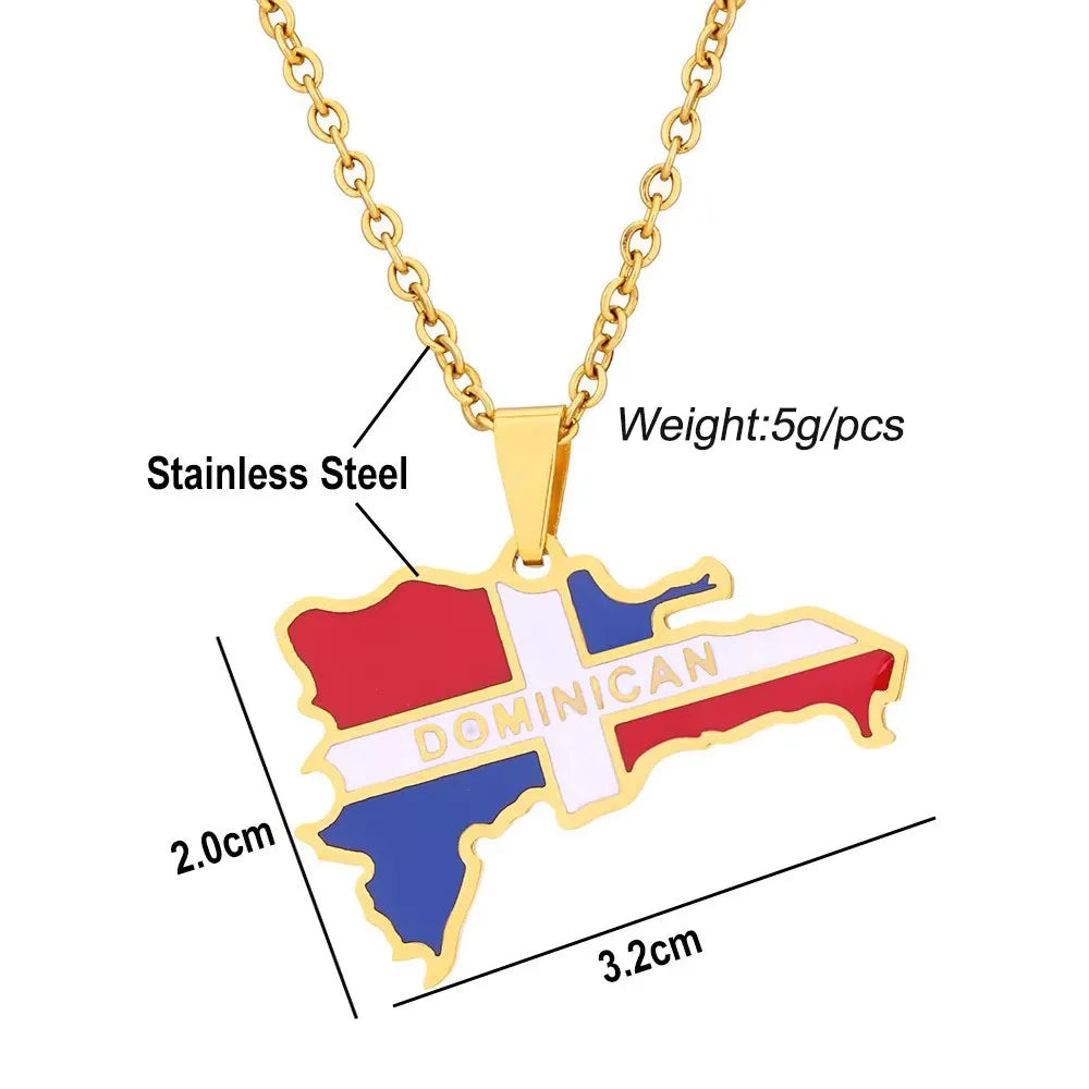 BINSHUO Wholesale Custom Stainless Steel Jewelry Drop Oil the Dominican Republic Letter Map Flag Men Pendant Necklace Women