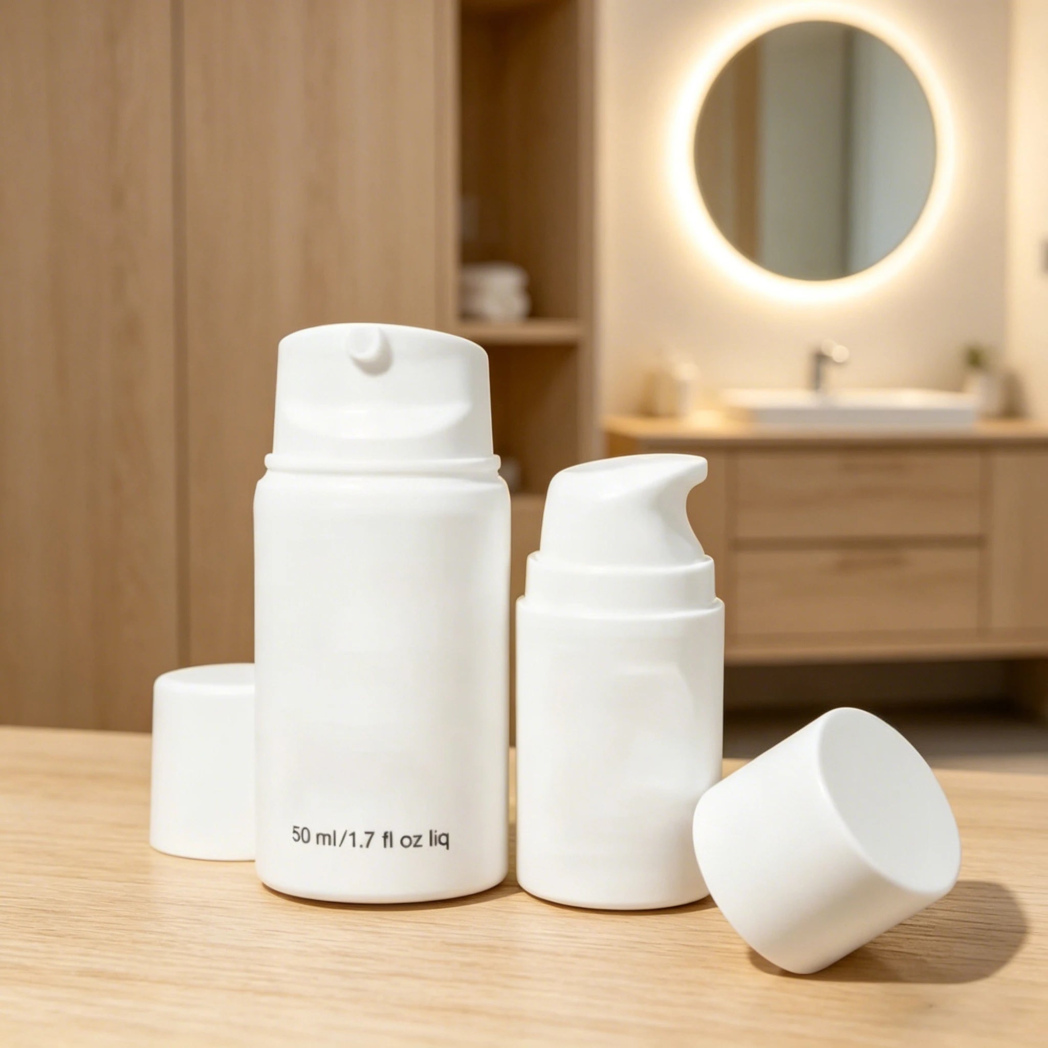 Custom logo Recyclable White Airless Pump Bottle 30ml/50ml Travel Vacuum Spray Bottle for Perfume Shampoo False Eyelashes