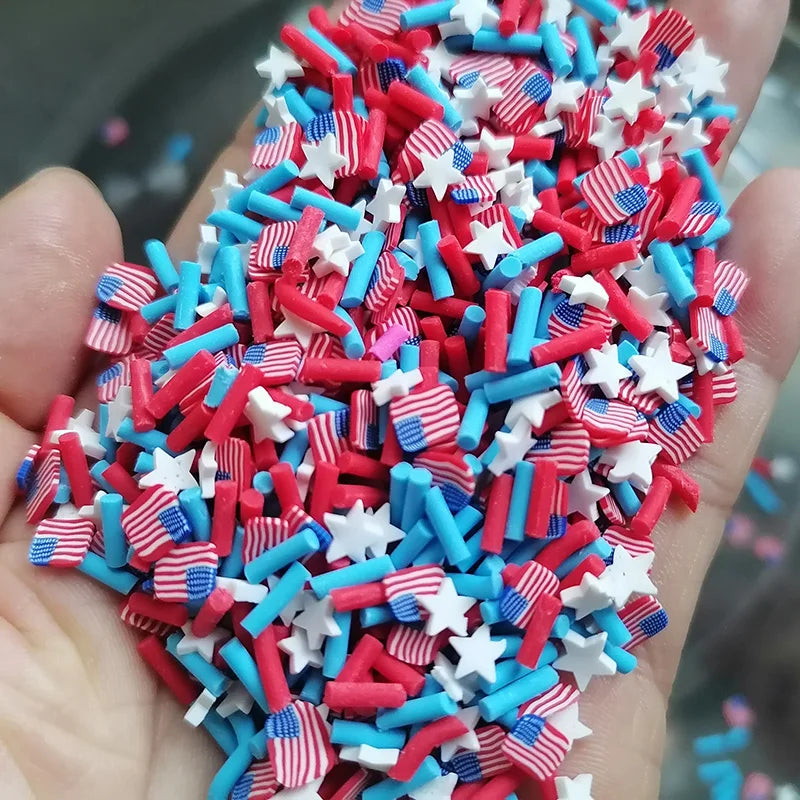1kg DIY Slime Sprinkles Rectangle Shaped American Flag Star Mix Polymer Clay Sprinkles Slices