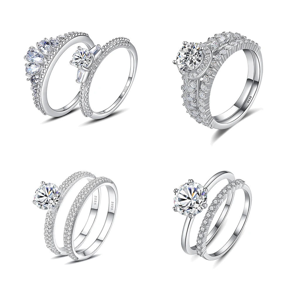 Daidan Engagement Bridal Wedding Rings Set Rhodium Plated Stackable Cubic Zirconia Silver 925 Women Rings