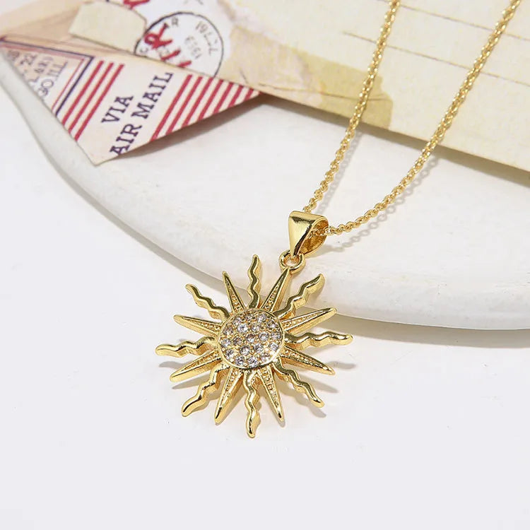 NZ1454 Chic Dainty 18k Gold Plated CZ Baguette Evil Eyes Love Heart Sun Sunshine Charm Pendant Chain Necklace for Women