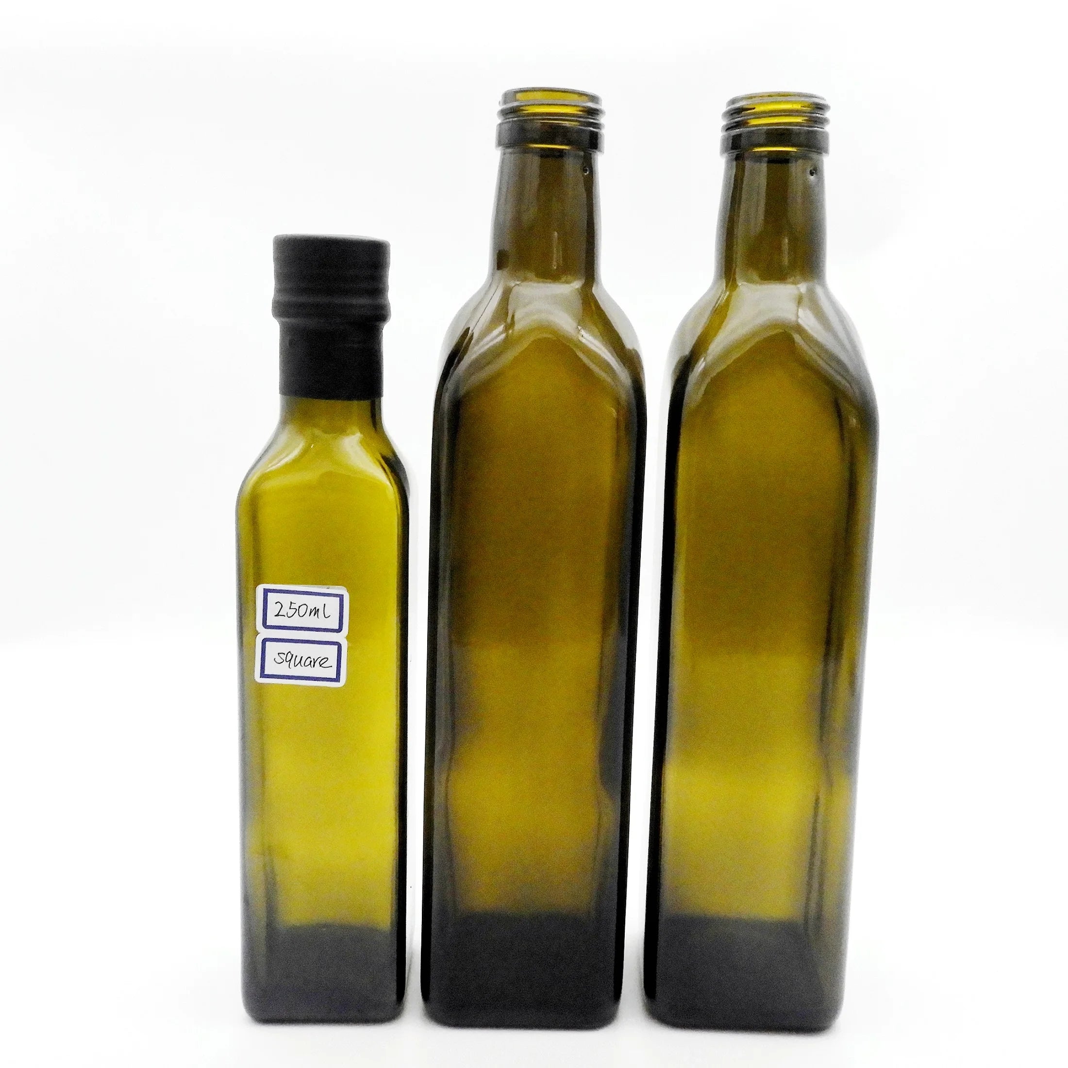 250ml 500ml 750ml 1000ml Square Shape Antique Green Color Olive Oil Glass Bottles Wholesale