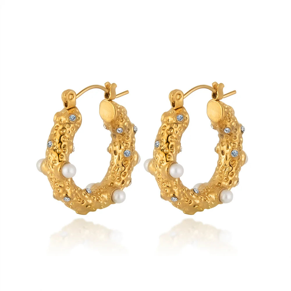 Wholesale Custom Luxury Stainless Steel Stud Hoop Earrings with Pearl Design for Women
