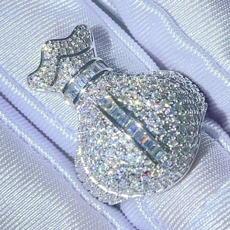 2023 New Arrival Fashion VVS Moissanite Diamond Hip Hop Money Bag Ring for Men
