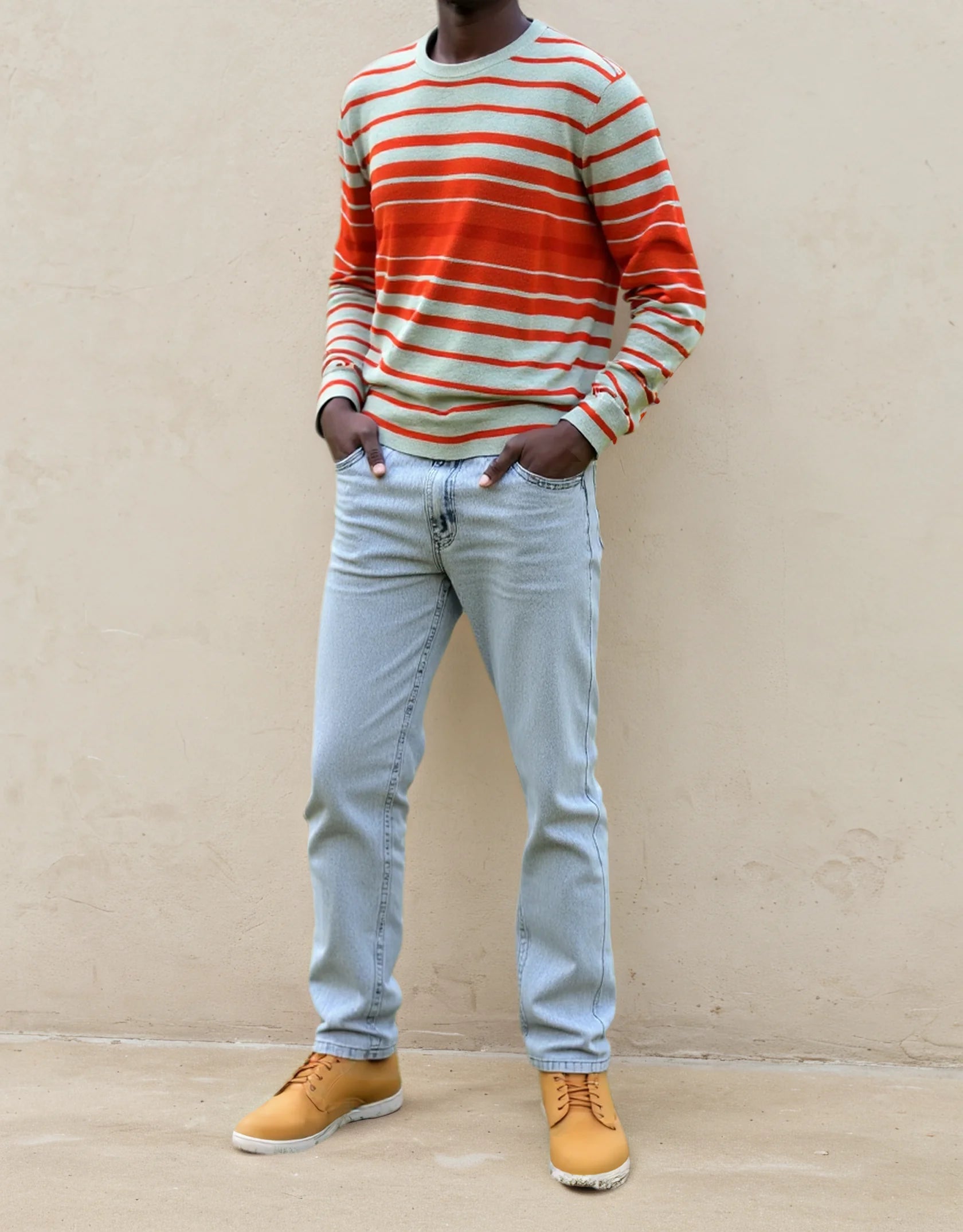 Wholesale Customizable 100% Cotton Striped Men Vintage Style Long Top Anti-Wrinkle Knit Sweater