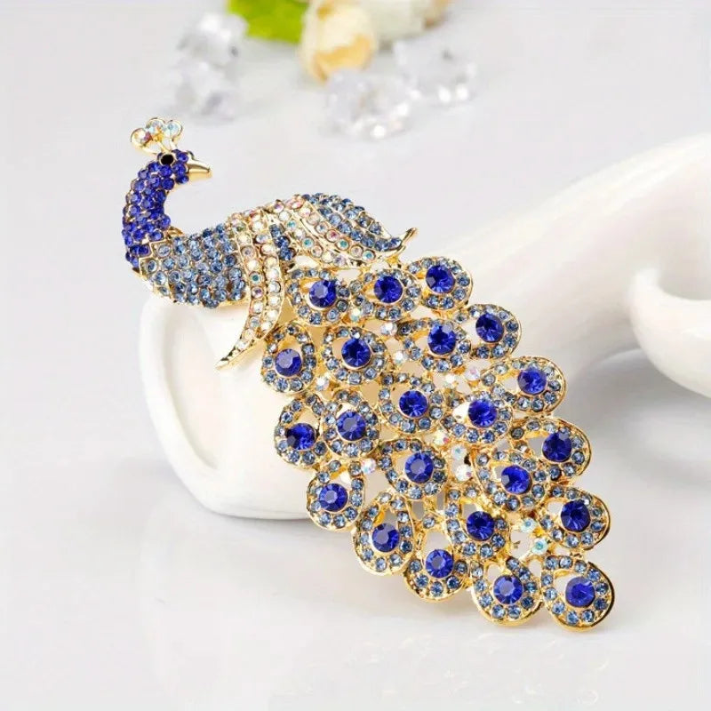 Big Peacock Brooches for Women Lady Beauty Rhinestone Tassel Tail Bird Party Office Brooch Pin Gifts