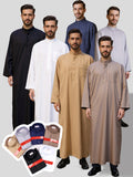 Arab Islamic Casual Breathable Polyester Long Sleeve Thobe for Men Qatar Kuwait Muslim Arabic Design