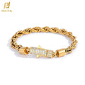 Nuoya New Style 6mm Iced Out Clasp Rope Chain Stainless Steel 18K Gold Plated Twist Rope Chaain Bracelet Jewelry for Women