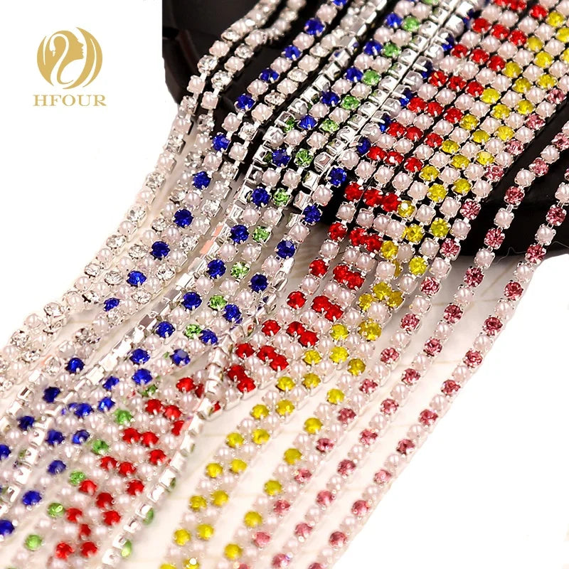 New Arrivals 3D 2mm Size Mix Pearl and Crystal Glass Loose Rhinestone 9 Facets for Garment Bags and DIY Dress Decoration