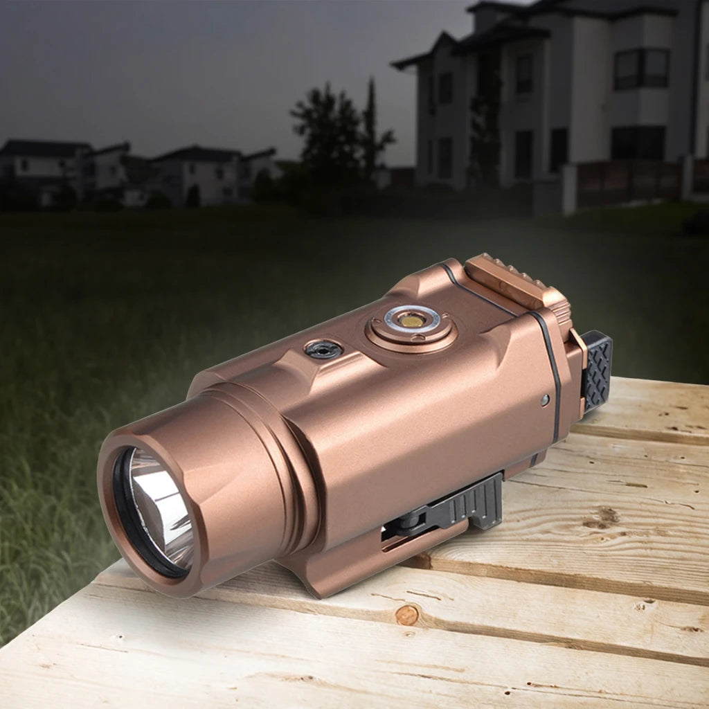 Tan Color 1500Lumens Tactical Flashlight with Green Laser Combo Lanterna Magnetic Charging Glass Lens for Camping