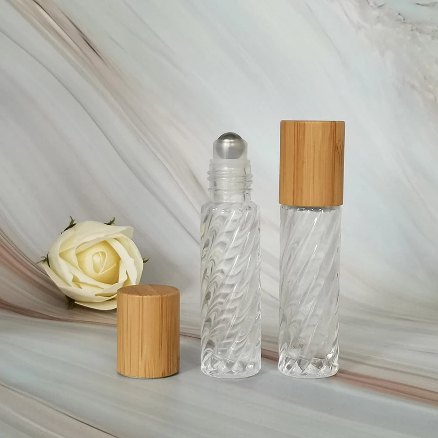 Ready Stock 10ml Special Swirl Cylinder Shaped Clear Glass Perfume Oil Bottle Roller Screw Cap Spray Printed Ninety-nine
