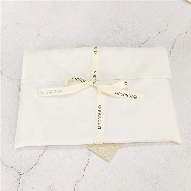 Chuanghua Customize 8oz Beige Color Cotton Canvas Clothes Scarves Envelope Bag With Brand Logo on the Ribbon