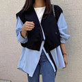 Wholesale 2026 Autumn French V-neck Loose and Versatile Color Matching Splicing Fake Two-piece Shirt Women's Jacket