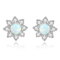 Fine Jewelry 925 Sterling Silver Sun Flower Shape Tiny Natural Round Opal Zircon Stud Earrings For Women Girls