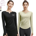 Custom Logo Fashion Women's Long Sleeves Slimming Fitting Sports Fitness Top With Folded Waist