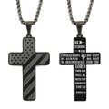 Fashion Jewelry Gold Plated Christian Cross Necklace Bible Verse Stainless Steel American Flag Pendant Chain for Boys Men
