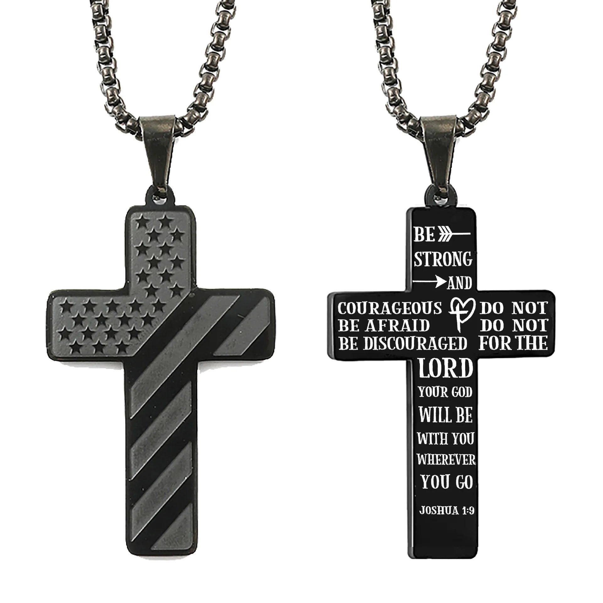 Fashion Jewelry Gold Plated Christian Cross Necklace Bible Verse Stainless Steel American Flag Pendant Chain for Boys Men