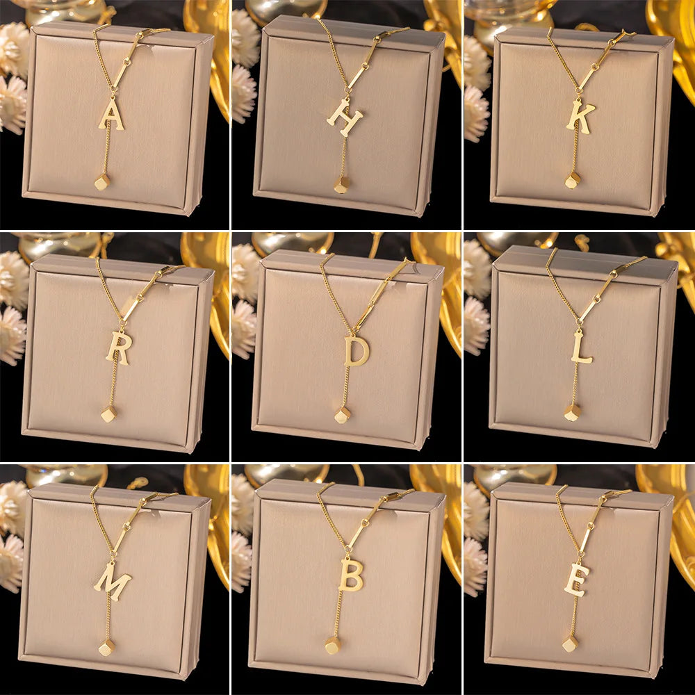 Jachon Trendy 26 Letter Pendant Stainless Steel Necklace Y Shape Pendant With Initial Not Fade Jewelry Fashion Jewelry Necklaces