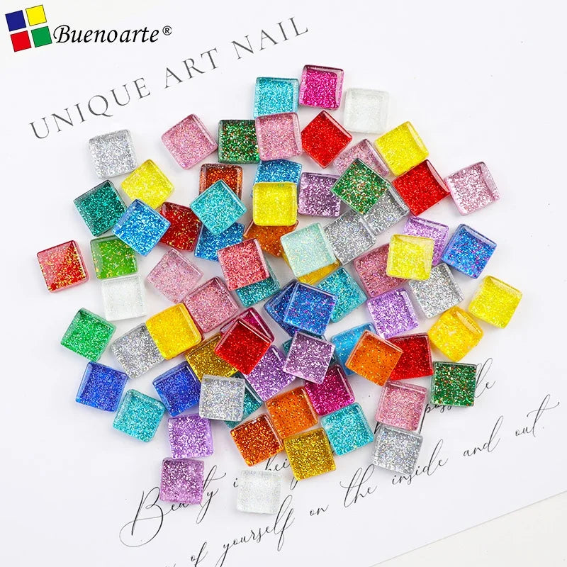 1cm Mix Colour Square Glitter Crystal Mosaic Tesserae Tile Modern DIY Mosaic Art Material Supplier MegaBDM