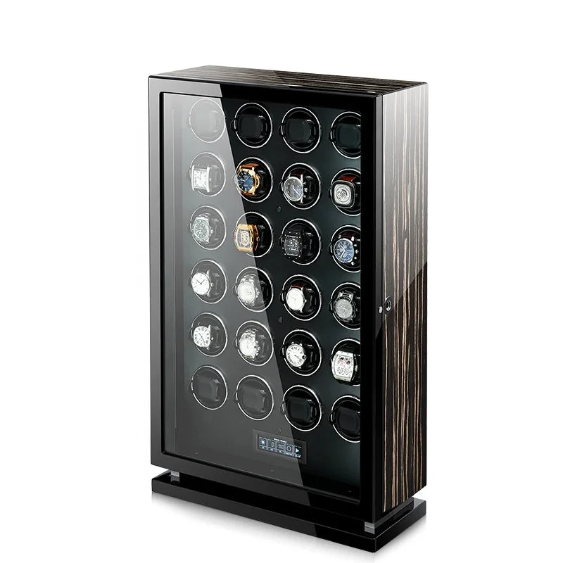 MINEESI Luxury 24-Slot Automatic Watch Winder Fingerprint Touch Screen Control Interior Backlight Mechanical Watch Storage Case