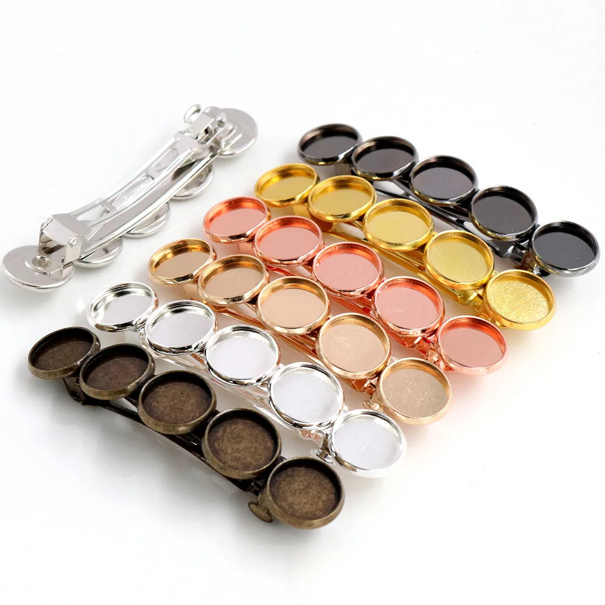 5pcs/lot 12mm with 5 Cameo High Quality 7 Colors Plated Hairpin Hair Pins Clips Blank Base Setting DIY Accessories Findings