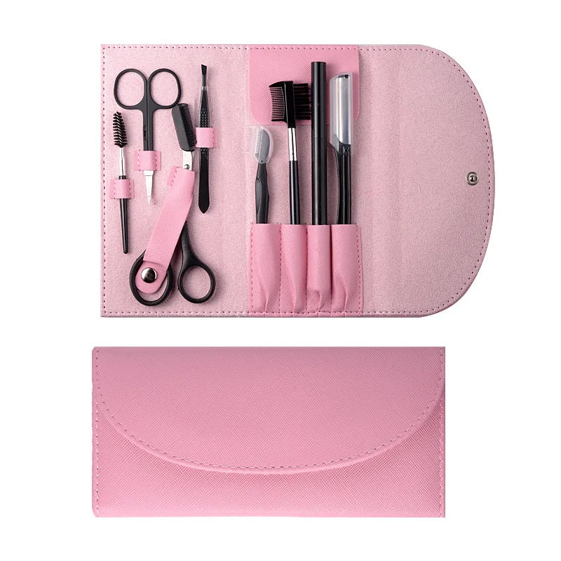 Hot-selling Travel Essential 8pcs/set Eyebrow Razor Set High-quality Eyebrow Scissors Portable Eyebrow Brush Tweezers Tool Set