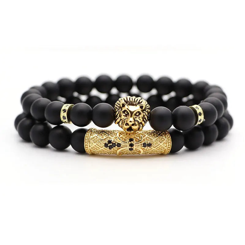 Matte Crystal Glass Beads Lion Head Bracelet 2pcs/set ST151
