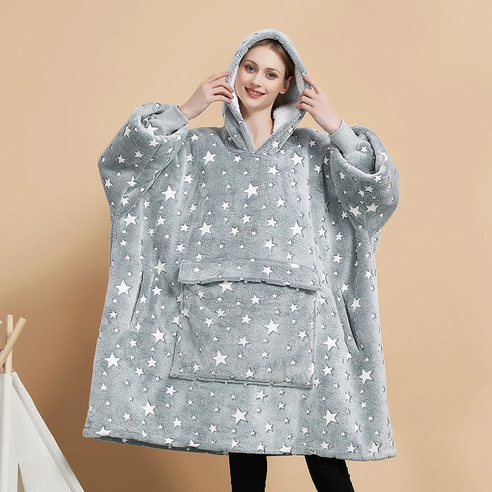 China Oversized Sherpa Blanket with Hood Wearable Mens Womens Hooded Glow in the Dark Luminous Hoodie Blanket MegaBDM