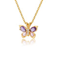 Hot Sale Copper Butterfly Necklaces Charm Bling Purple Pink Zircon Pendant Necklace
