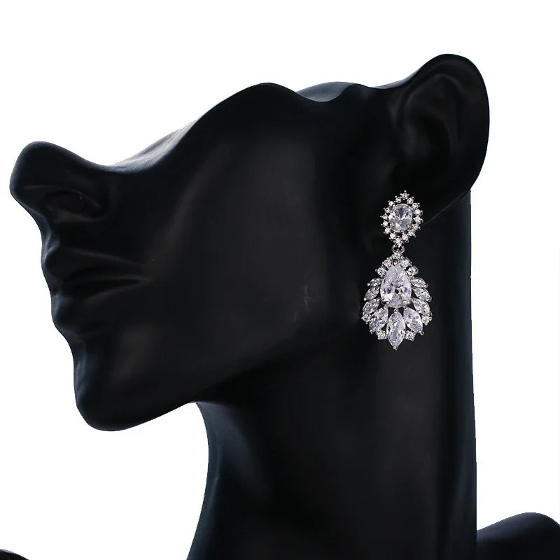 ROMANTIC Women Wedding Engagement Vintage Cubic Zirconia Big Water Shape Drop Earrings