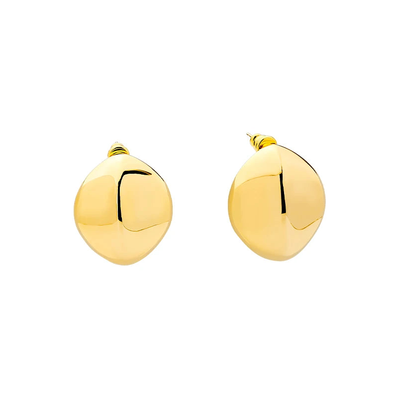 Minimalist 18k Gold Plated Stud Earrings for Women Waterproof Oval Shaped Brass Jewelry With PVD Craft Trendy Party Gift