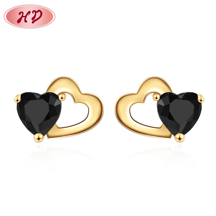2023 Hot Sale Black Cubic Zirconia Brass Gold Plated Jewelry Hoop Heart Stud Cartilage Earring for Women
