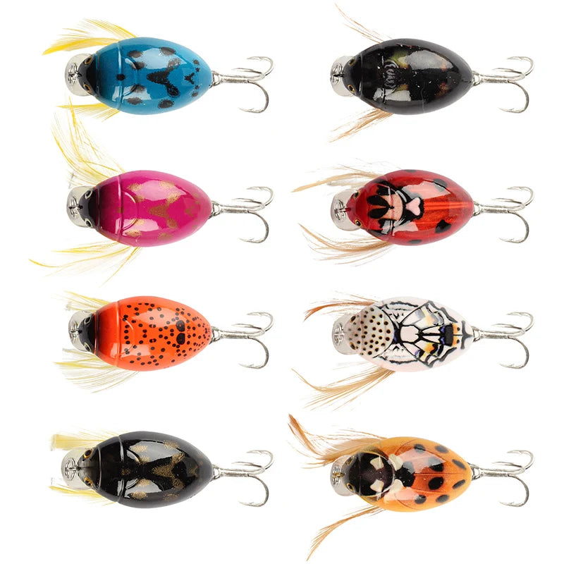WEIHE 4cm 3.8g 8 Colors Artificial Ladybug Hard Fishing Lure Swimbait With 10# Hook