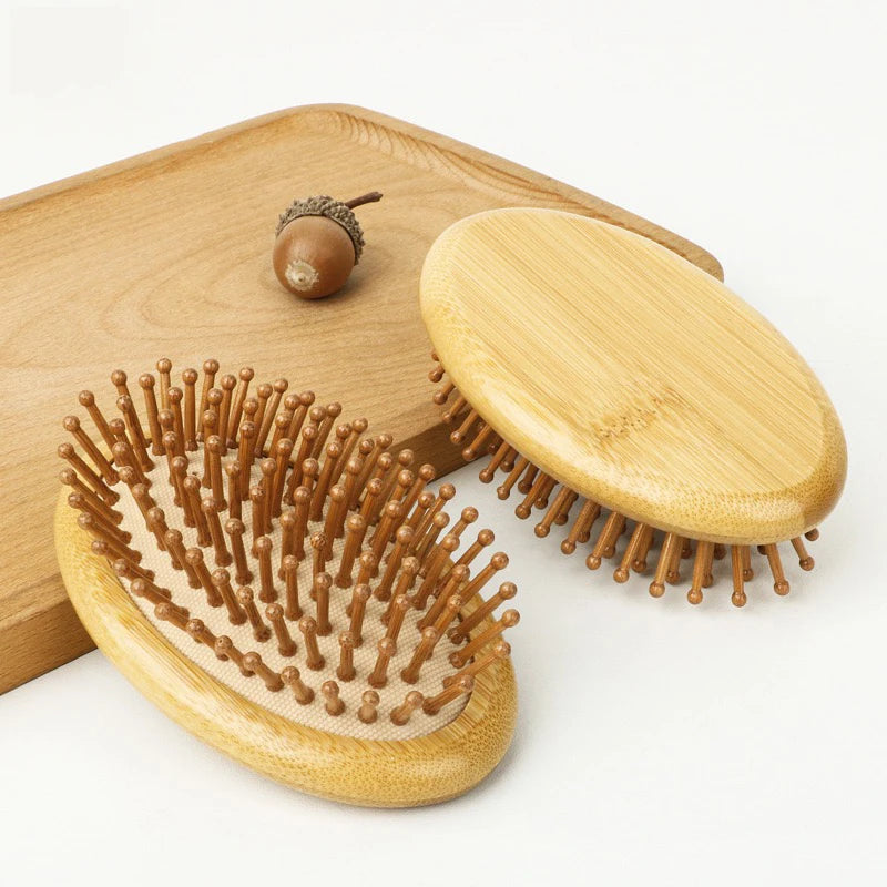 Custom Logo Bamboo Massage Comb Mini Size Wooden Hair Comb Eco Friendly Bamboo Airbag Hair Massage Brush