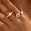 Simple Shell Pearl Stainless Steel Rings Elegant Open Adjustable Ring Gold Plated Waterproof Jewelry Women Daily