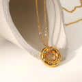 Designer 18K Gold Plated Tarnish Resistant Stainless Steel Inlay Zirconia Hollow Round Pendant Necklace for Women