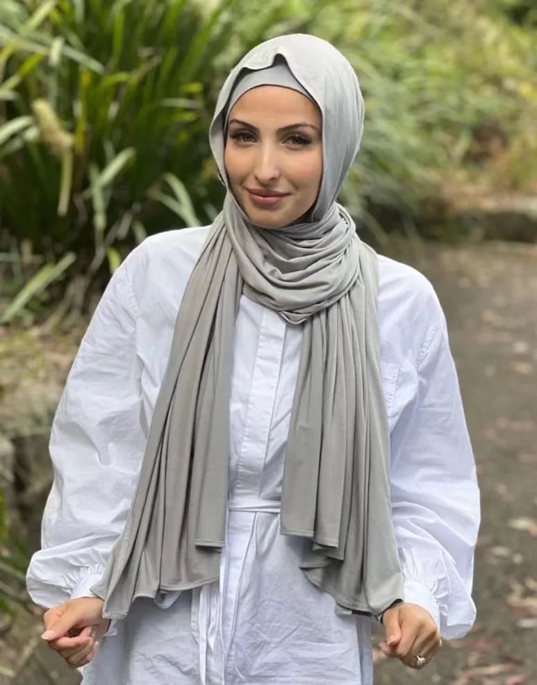 Wholesale Islamic 2 Pcs Matching Set Muslim  Jersey Shawls Scarves Headscarf Double Loop Instant Jersey Hijab for Women