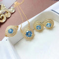 Fashion Wedding 925 Silver 18K Gold Plated Boho Topaz Necklace and Earring Costume Jewelry Set