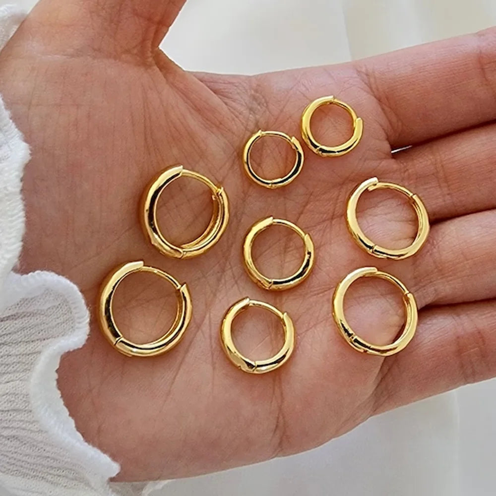 12mm 14mm 16mm 20mm Tiny Hoops Earrings 18k Gold Plated Stainless Steel Simple Dainty Round Huggie Hoop Earrings for Women