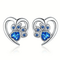 Huitan S925 Footprint Heart Shaped Design White/Blue Crystal Zircon Sterling Silver Earrings Women Fashion Jewelry Stud Earrings