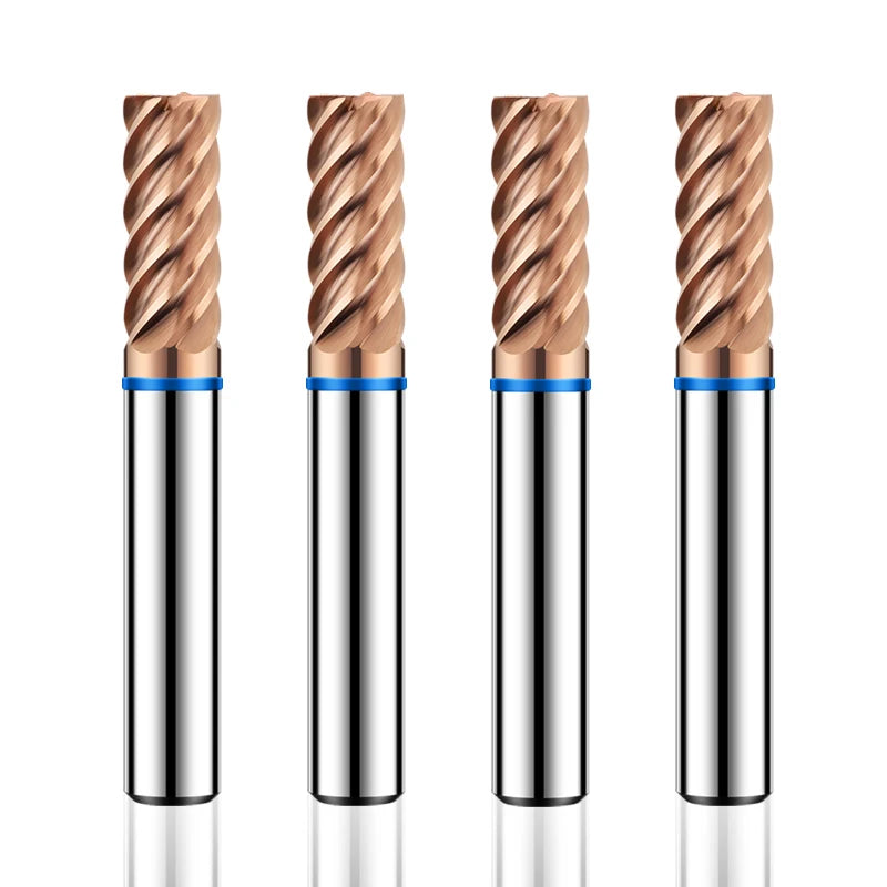 AZZKOR 6F Endmills Color-Ring Coating Tungsten Carbide Flat Bottom Milling Cutter for CNC Mechanical TGB-HRC58