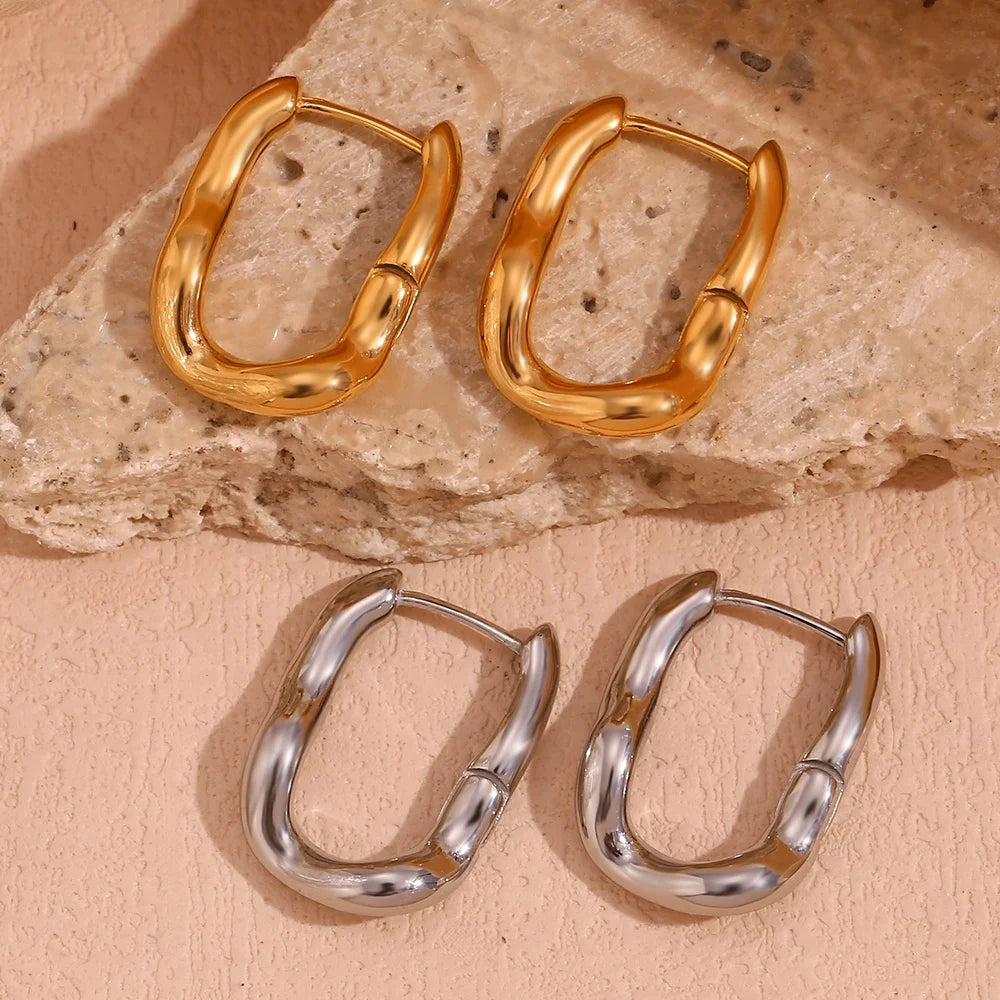 Minimalist Jewelry Melting Style U Shape Stainless Steel Hoop Earring 18k Gold Plated Waterproof Jewelry