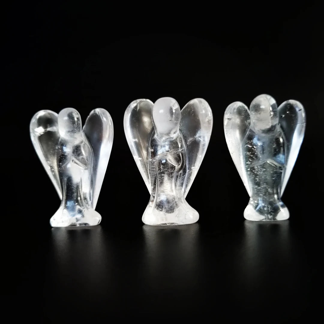 Huiying 1.5 Inch Wholesale Natural Gemstone Carving Decorative Clear Quartz Angels Crafts