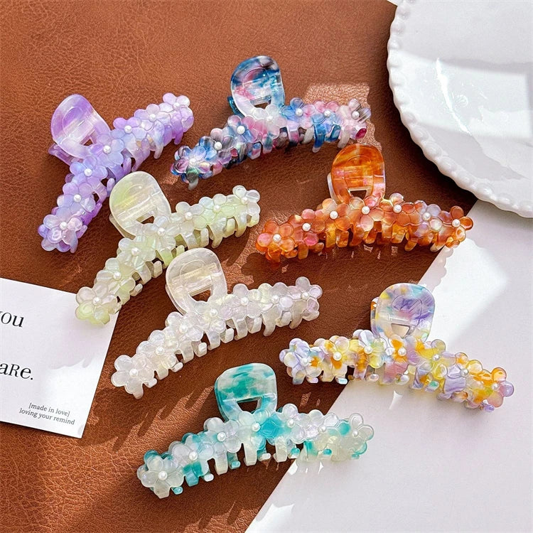 French Festival Style Acetate Hair Claws Elegant Valentine's Day Pearl Hair Clip for Styling Your Tresses