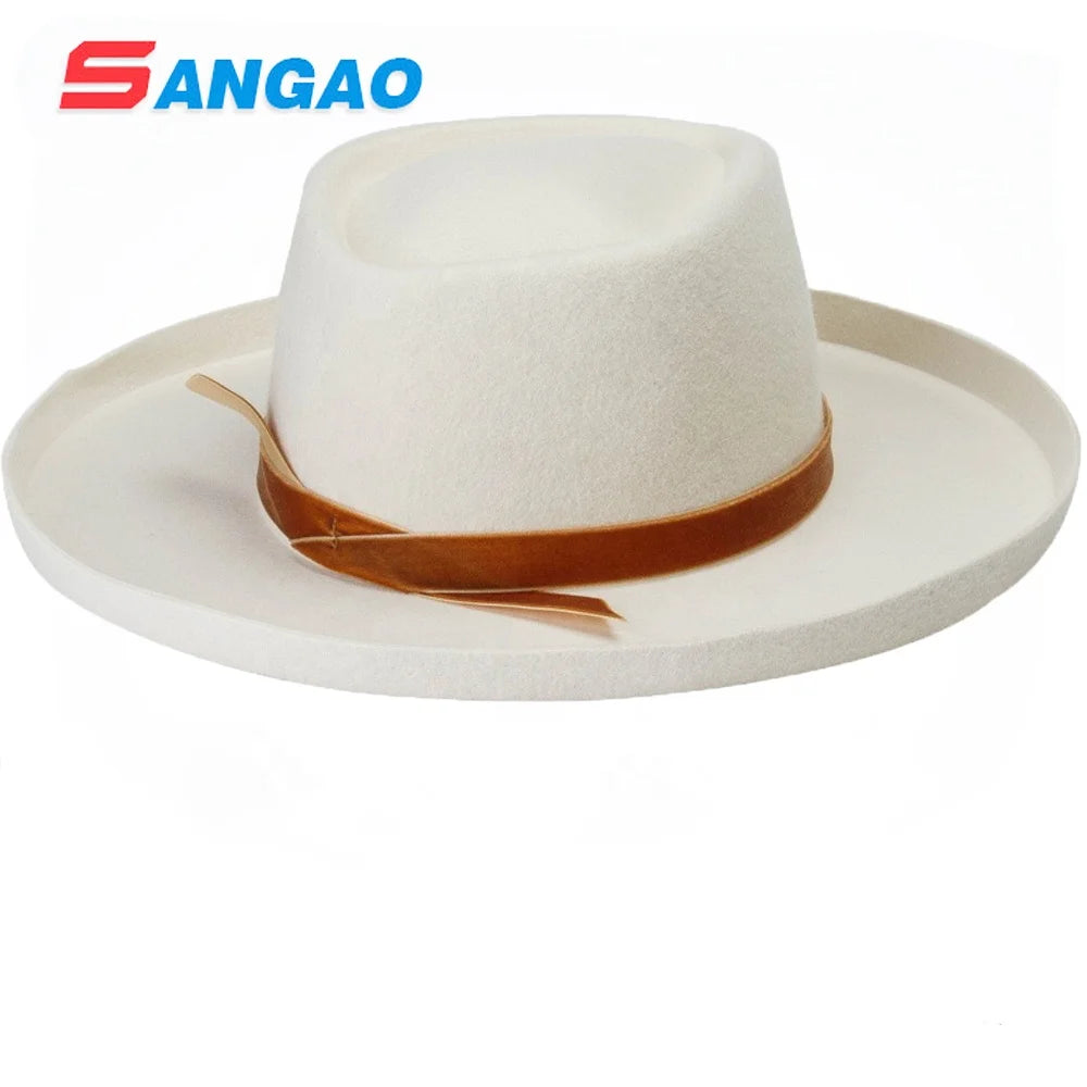 Fashion Wool Felt Hat Customized Australia Wool Fedora Cowboy Unisex Four Seasons Adjustable