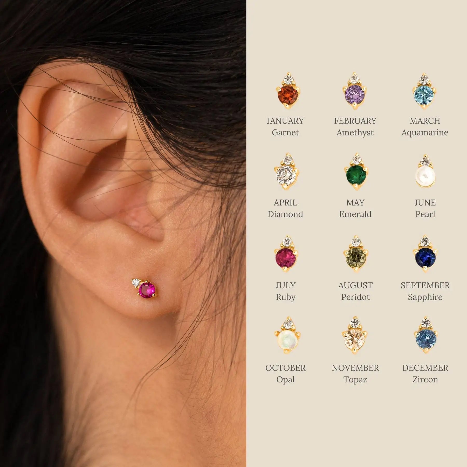 Minimalist 18K Gold Zircon Crown Stacking Earrings Tiny CZ Birthstone Stud Earrings for Women